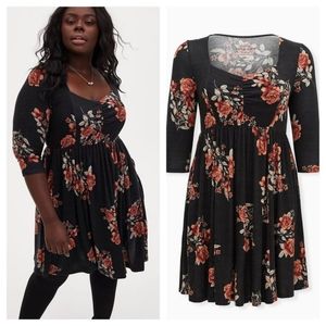 Super Soft Plush Black Floral Skater Dress 1X